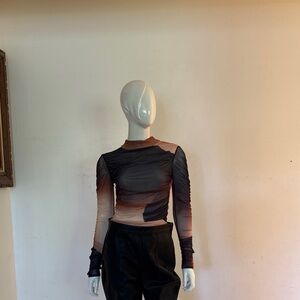 EGO Sheer Long Sleeve Top - Brown and Black